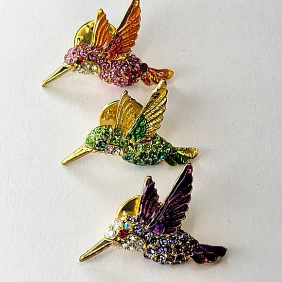 Hummingbird Brooch Pin Green Rhinestone Hummingbird Pin Glitter Small Brooch Pin - Picture 3 of 8